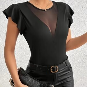 Haut élégant et sexy à col rond en maille avec épissure profonde en V