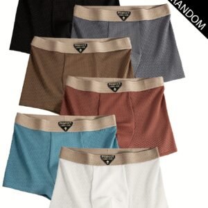 Lot de 5 boxers pour hommes, couleur unie aléatoire, tissu gaufré, ceinture à lettres