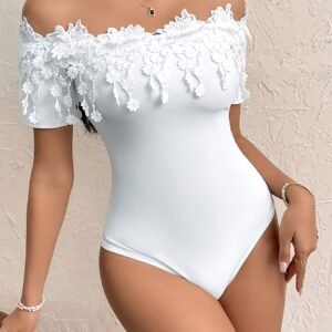 Bodycon Élégant Femme à Épaule Dénudée/Une Épaule avec Manches Volantes en Dentelle Florale