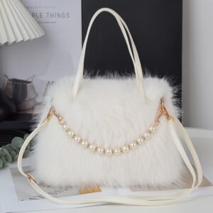 Sac Bandoulière Élégant pour Femme en Fausse Fourrure avec Détails perles