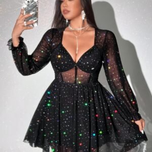 Plus Size - Plus Size - Robe de soirée mini bodycon à manches longues