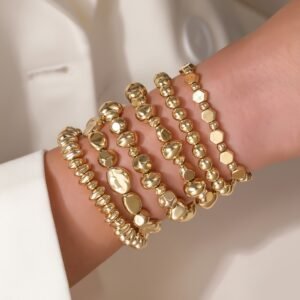 6pcs Ensemble de bracelets en perles d'acrylique irrégulières dorées et argentées