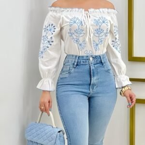 Blouse élégante à épaules dénudées pour femme avec détail de volants