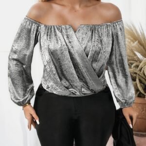 Blouse Élégante à Épaules Dénudées avec Manches Lanterne