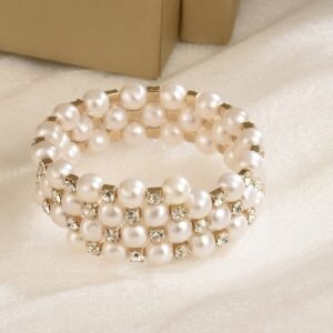 Bracelet Élastique à Trois Rangs de Perles Imitation pour Femmes