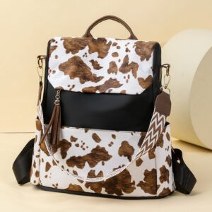 Sac à Dos Imprimé Vache - Extérieur Simili Cuir structure en Nylon