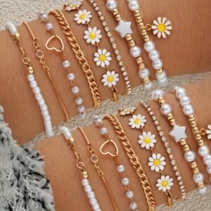 Ensemble de bracelets pour femmes avec fausses perles, 24 pièces