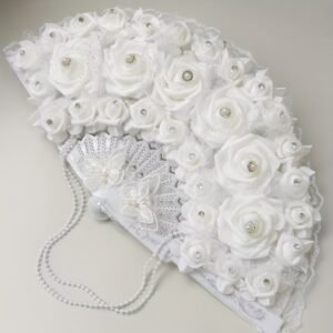 Éventail pliant pour femmes - Décoration fleur de rose blanche - Pour mariage