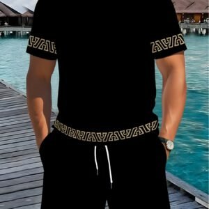 Ensemble Sportif Décontracté Noir, Haut à Manches Courtes