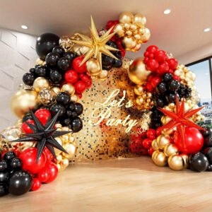 139 PCS Kit de Ballons "Bonne Année" Noir, Rouge, Or, Ballons en Latex