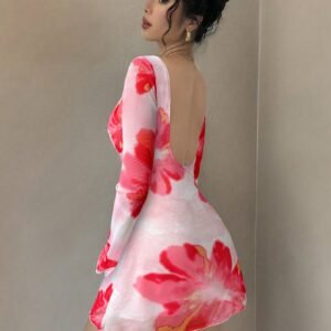 Firerie Robe mini à dos ouvert avec motif floral