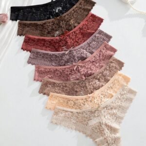 Lot de 8 Culottes tanga romantiques et sexy pour femmes, multicolores