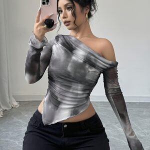 Haut à manches longues à col asymétrique, respirant