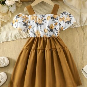Robe d'été sans manches à imprimé floral pour filles avec ourlet à volants