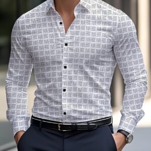 Chemise Élégante Homme - Motif Géométrique, Lavable en Machine