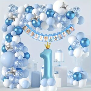 89 Pièces Guirlande de Ballons Bleu et Blanc avec Chiffre 1