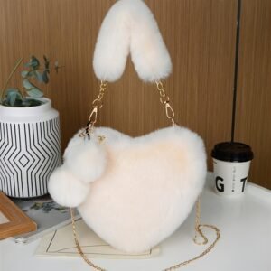 Disponible en 6 couleurs, Sac à bandoulière élégant en forme de cœur en peluche avec fermeture éclair et bandoulière amovible - Idéal comme cadeau de Noël/Saint-Valentin, Sac à main chic