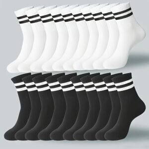 Lot de 10 paires de chaussette noir et blanc rayés, adapté aux hommes et femmes
