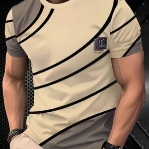 T-Shirt Homme à Imprimé Numérique 3D Rayures