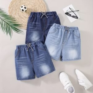 Lot de 3 shorts en denim délavé vintage décontracté pour garçons
