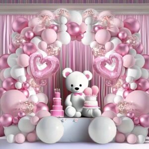 Un ensemble de 157 arceaux de couronne de ballons roses