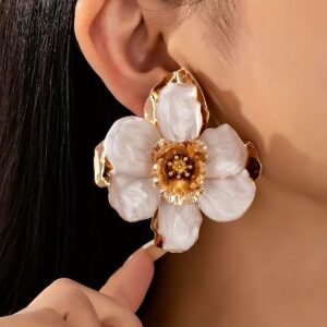 1 Paire de Boucles d'Oreilles Luxueuses à Goutte d'Huile avec Fleurs pour Femmes