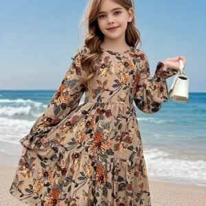 Robe longue à manches longues pour filles avec imprimé floral