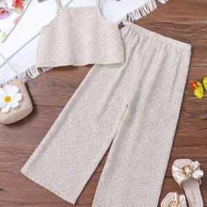 Ensemble Décontracté d'Été pour Filles : Haut Camisole à Fleurs et Pantalon à Motifs Floraux, Idéal pour les Sorties