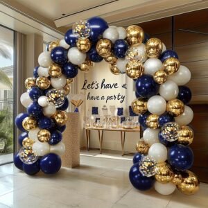 109 pièces de guirlande en confettis ballons latex bleu marine et blanc perle