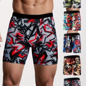 5 boxers longs pour hommes - Motif graffiti géométrique