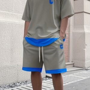 Ensemble décontracté pour homme 2 pièces avec T-shirt imprimé 3D et short à cordon de serrage