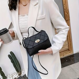 Sac à bandoulière noir pour femme avec fermeture à serrure dorée