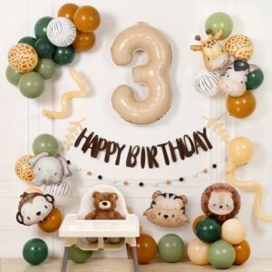 55 pièces Ensemble Complet Ballons Animaux Safari Bannière