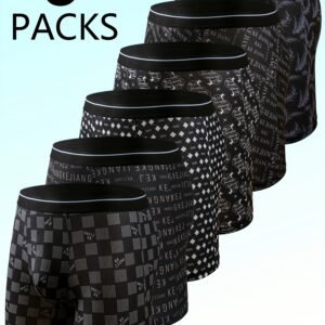 6 boxers extensibles pour hommes - Respirants et confortables, imprimé noir et blanc