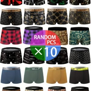 10pièces Ensemble de shorts de boxeur pour hommes imprimés tendance au hasard
