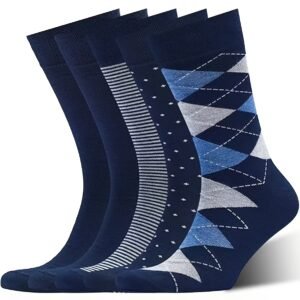 5 Paires de Chaussettes Mi-Mollet pour Hommes à Motif Losange Bleu Uni