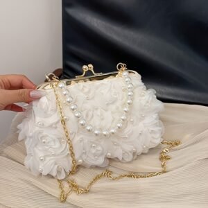 Sac bandoulière élégant pour femmes à chaîne florale blanche eventail