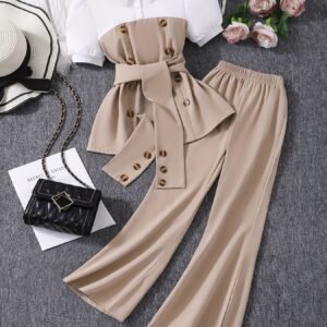 Un ensemble simple et tendance de 2 pantalons larges à jambes évasées pour filles