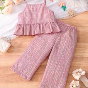 Ensemble tendance pour filles : 2 pièces comprenant un débardeur à ourlet volanté