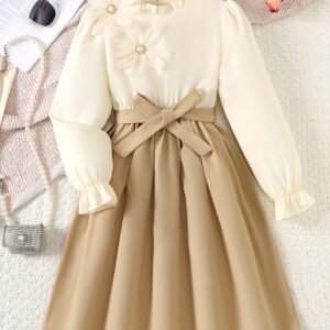 Robe pour Filles avec Design de Fleur en Dentelle 3D, Encolure à Volants