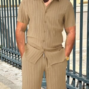 Ensemble short 2 pièces décontracté pour homme avec texture ondulée