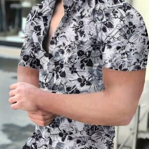 Chemise à Manches Courtes pour Homme avec Imprimé Floral Inspiré de l'Anime Vintage