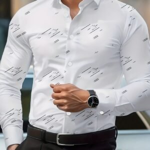 Chemise Homme à Manches Longues avec Imprimé Géométrique Blanc