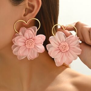 Boucles d'Oreilles Élégantes Cœur Doré et Fleur pour Femmes