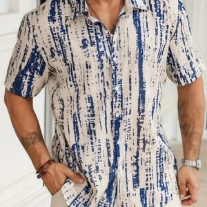 Chemise Hawaïenne Homme - Chemise de Plage Tie-Dye Bleu et Blanc Tropicale