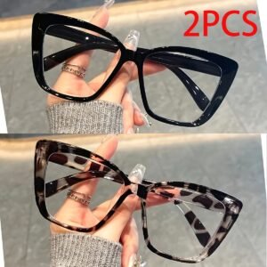 2 Paires de Lunettes Plates Décoratives à Monture Chat pour Femme,
