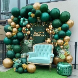 Kit d'Arche de Ballons Vert Doré 80 pièce avec Bannière en Tissu Fondale "Joyeux Anniversaire"