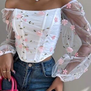 Chemisier à manches longues avec motif floral, tenues formelles et chic au quotidien