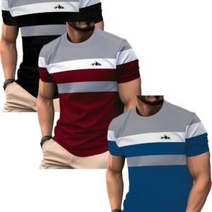 Ensemble de 3 t-shirts imprimés 3D pour hommes avec motif montagne