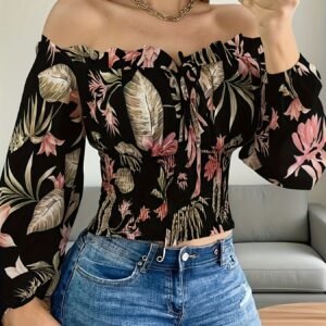 Haut élégant à épaules dénudées pour femmes - Imprimé floral, coupe ajustée
